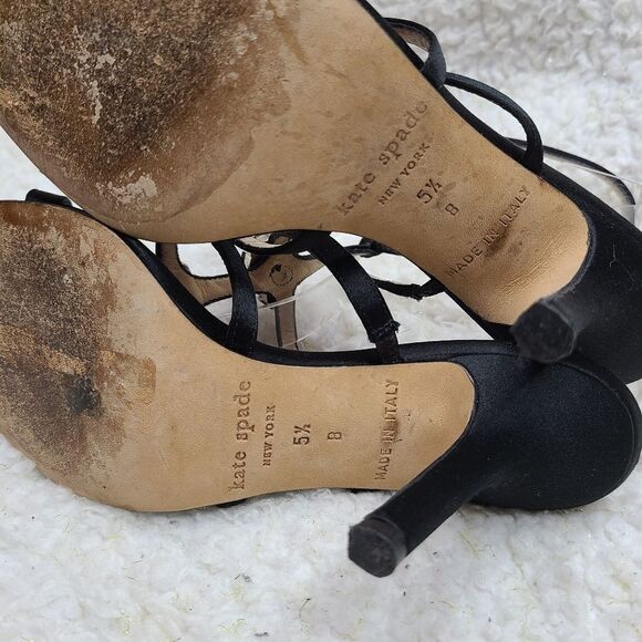 Kate Spade Black Satin‎ Chunky Rhinestone Embellished Strappy Heeled Sandals - Picture 5 of 5